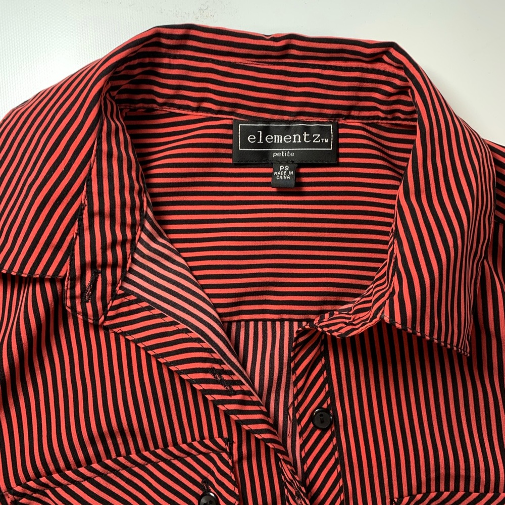 Elementz | Stripped Button Down Shirt Petite Black and Red Deep Burnt Orange - Picture 7 of 9